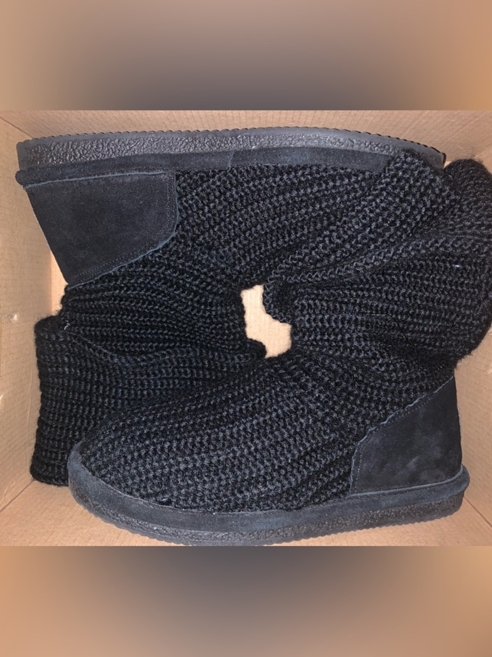Bearpaw Black Knit Slipper Boots